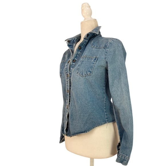 Lenina Western Denim Shirt Snap Front Long Sleeve Light Blue Wash - Picture 3 of 5